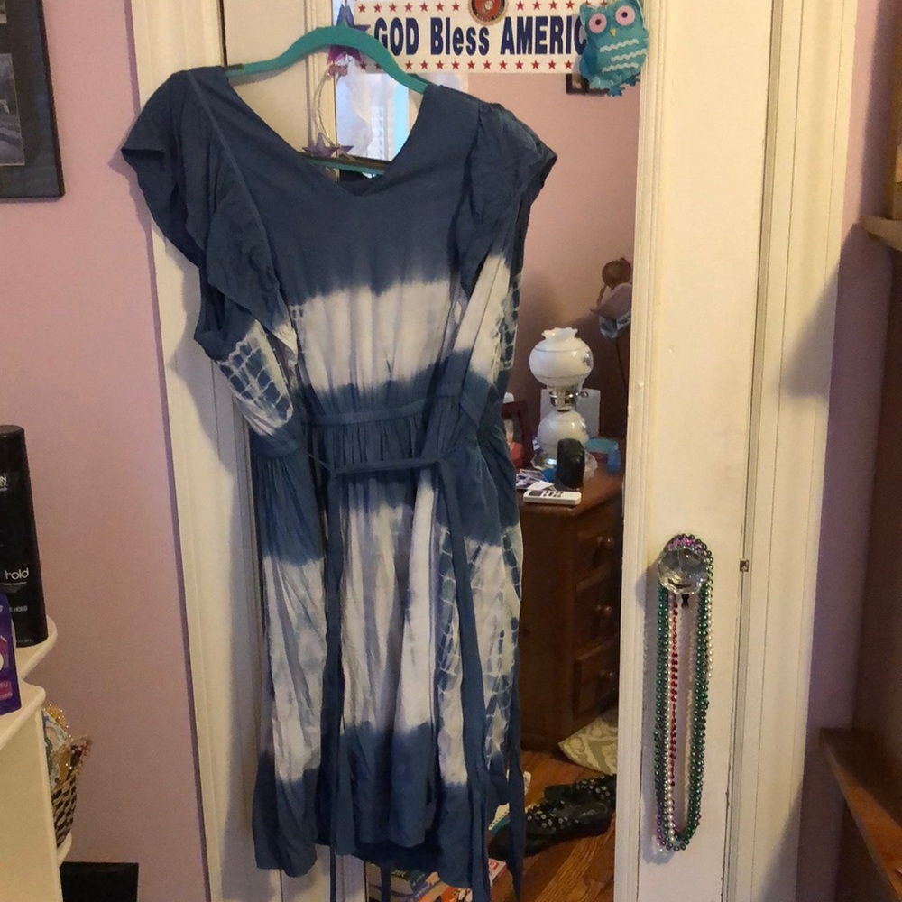 Blue and white tye-dye dress
